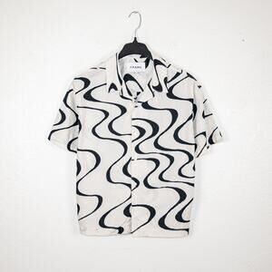 FRAME Men's Abstract Wave Print Camp Shirt ecru Short sleeve size Medium